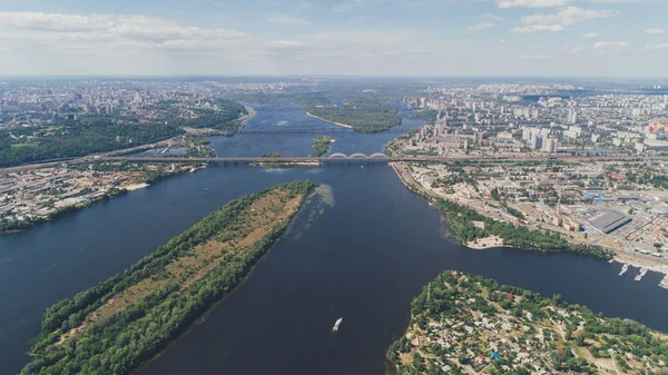 Пташиного Польоту Дніпра Південним Мостом Панорама Мости Влітку Сонце День — стокове фото