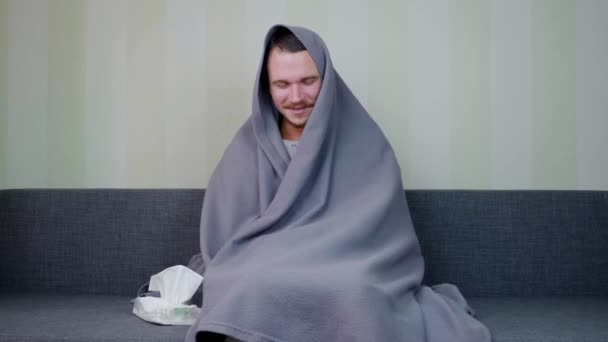 Man Covered Blanket Masturbating Young Guy Sitting Couch Phallic Play