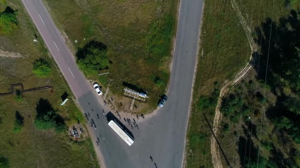 Widok z lotu ptaka pomnik przy wejściu do miasta Prypeć ne Czarnobyl — Wideo stockowe