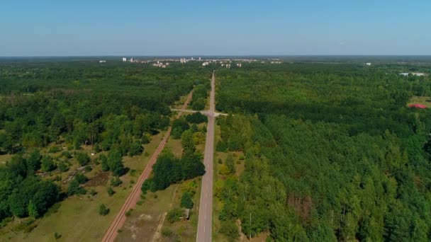 Vista Aérea Panorama Floresta Estradas Perto Cidade Pripyat Chernobyl Usina — Vídeo de Stock