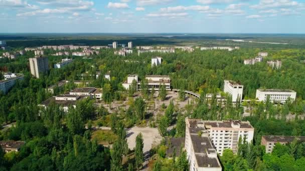 Aerial view of abandoned buildings in city Pripyat near Chernobyl  NPP — Stock Video