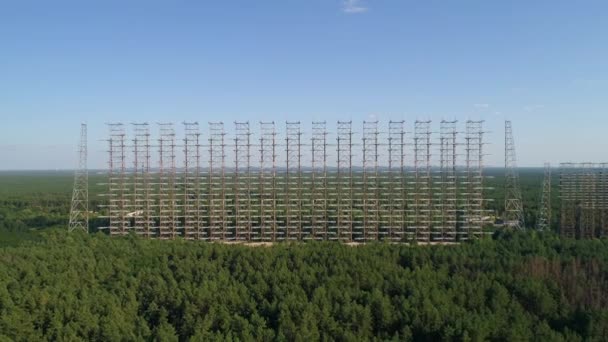 Aerial view of the DUGA radar station near the city of Chernobyl-2 — Stock Video