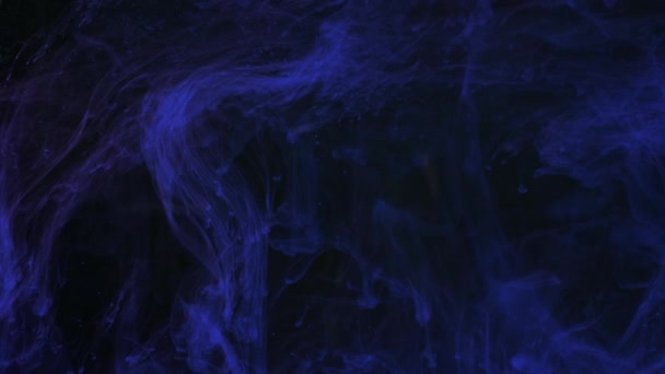 Kék tinta keveredik a vízben, lágyan kavarog a víz alatt. Művészeti háttér — Stock videók