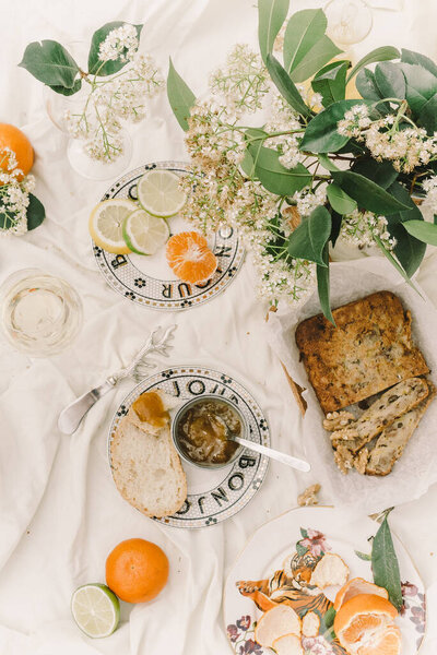 Summer life style picnic with linden  flowers