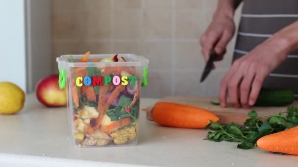 Desechos Cocina Papelera Reciclaje Casa Residuos Orgánicos Cocina Recogidos Para — Vídeos de Stock