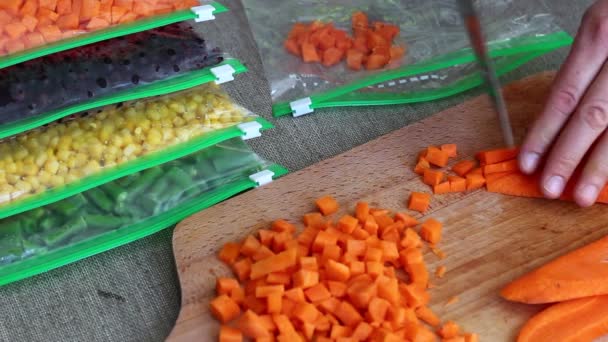 Prepare Blanch Freeze Garden Vegetables Winter Use Bags Frozen Vegetables — Stock Video