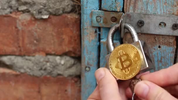 Pour Pirater Bitcoin Clé Privée Serrure Ouvre Bitcoins Sécurité Stockage — Video