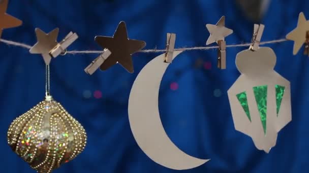 Ghirlande Ramadan Decorazione Della Carta Arredo Casa Luna Stelle Lanterna — Video Stock