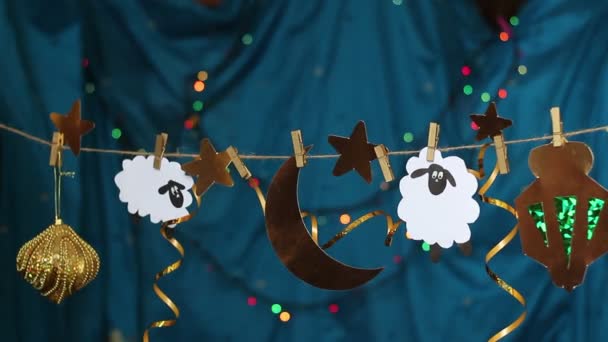 Muslim Holiday Decor Eid Adha Hajj Crafts Kids Sacrifice Feast — Stock Video