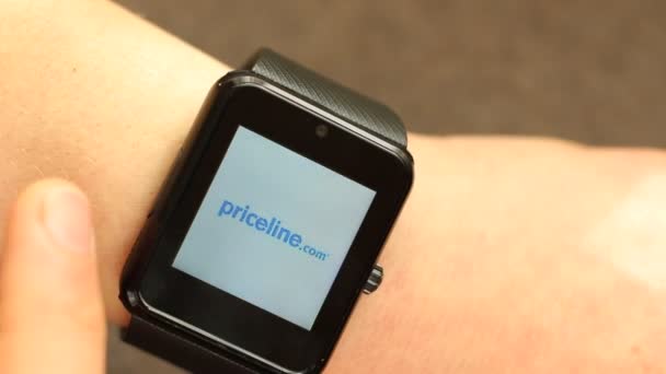 Met Behulp Van Een Smart Watch Apparaat Online Reisbureaus Beste — Stockvideo