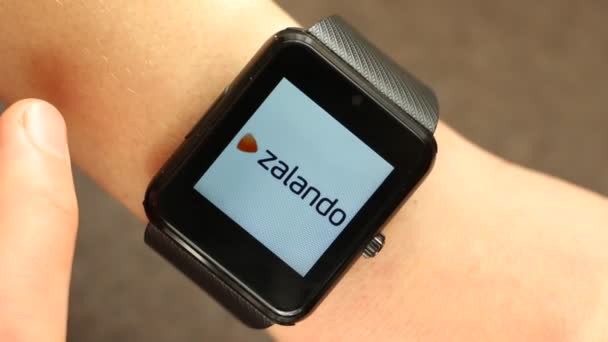スマートな時計装置を使用してください トップの コマースのウェブサイト オンライン取引市場 Zalando ウォルマート Aliexpress アリババ ポーター氏 アマゾン — ストック動画