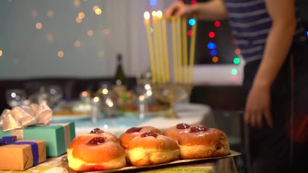 Festa Ebraica Delle Luci Benedizioni Vengono Recitate Quando Accendono Candele — Video Stock