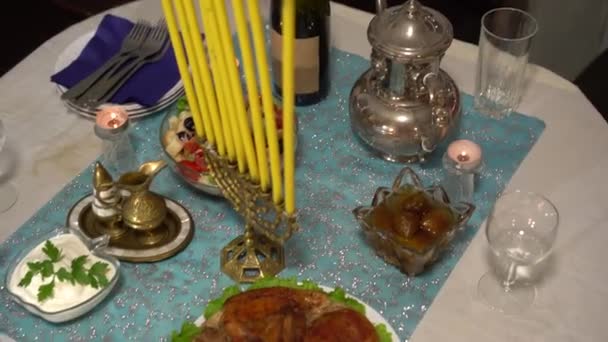 Chanukah Festival Judaico Oito Dias Inverno Luzes Celebrado Com Uma — Vídeo de Stock