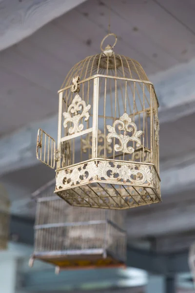 Empty birdcage with the door open — Stock Photo, Image