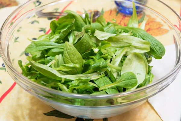 Schüssel mit Salatblättern — Stockfoto