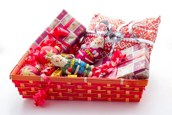 Basket with Christmas gifts — Stock Photo, Image