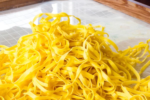 Drying real tagliatelle Emiliane — Stock Photo, Image