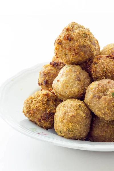 Fried meat meatballs in oil — Stock Photo, Image