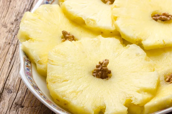 Pineapple slices in a dish