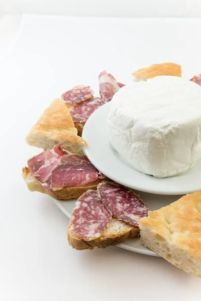 Appetizer with ham salami  ricotta — Stock Photo, Image