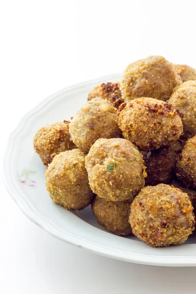 Fried meat meatballs in oil — Stock Photo, Image