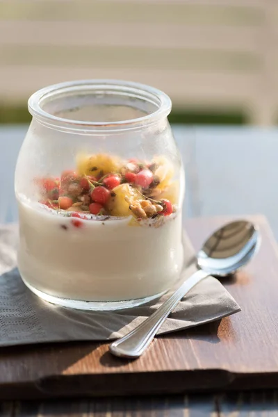 Yoghurt met bessen close-up — Stockfoto