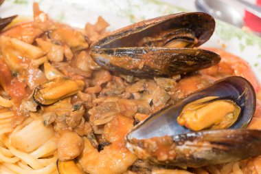 Deniz ürünleri closeup spagetti