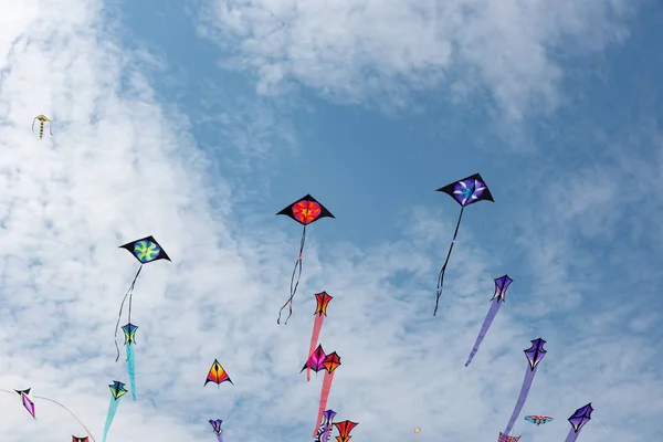 Pipas com céu azul e nuvens brancas — Fotografia de Stock