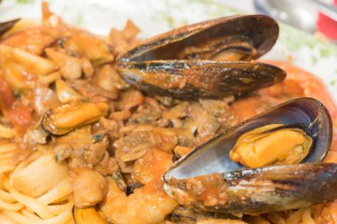 Deniz ürünleri closeup spagetti