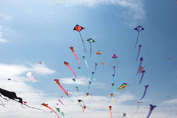 Pipas com céu azul e nuvens brancas — Fotografia de Stock