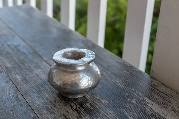 Handmade pewter ashtray view — Stock Photo, Image