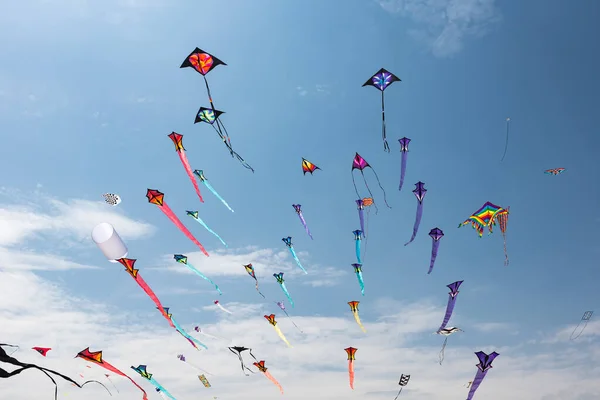 Cerfs-volants avec ciel bleu et nuages blancs — Photo