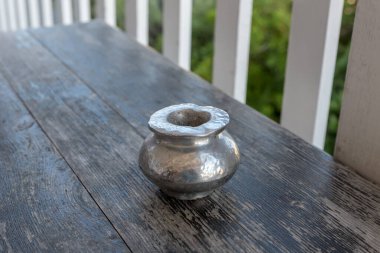 Handmade pewter ashtray closeup