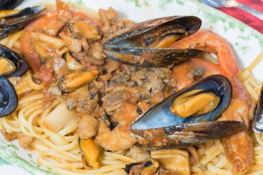Deniz ürünleri closeup spagetti