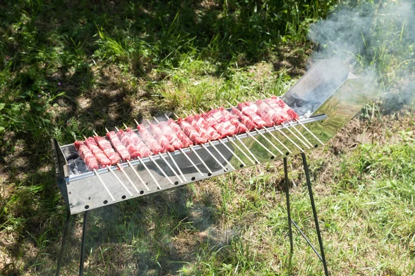 Abruzzesi Arrosticini Görünümü Pişirme — Stok fotoğraf