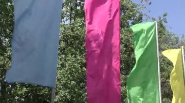 Renkli bayrakları rüzgarda sallanan