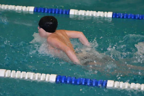 Orenburg, Russia - 13 November 2016: Boys compete in swimming Butterfly style — Stock Photo, Image