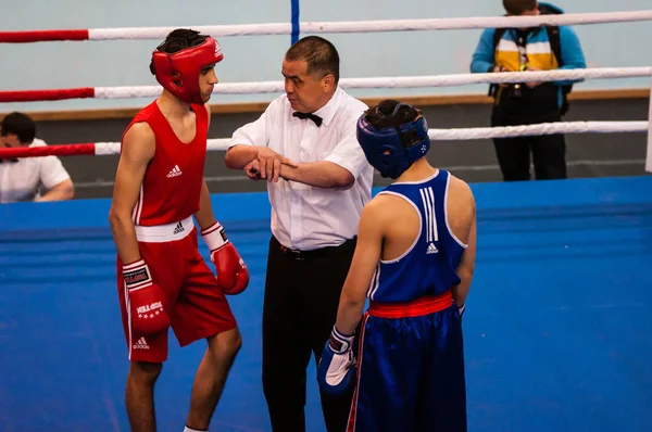 Orenburg, Russia - 28 April 2016: Boys boxers compete — Stock Photo, Image