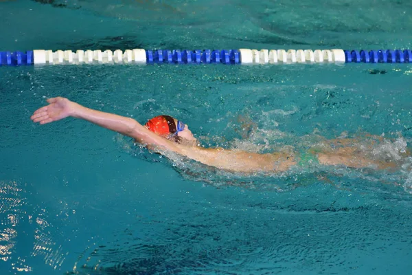 Orenburg, Russia - 13 November 2016: Boys compete in swimming on the back — Stock Photo, Image