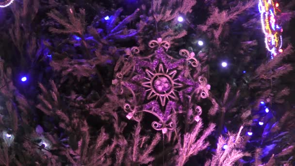 Luces multicolores en el árbol de Navidad — Vídeos de Stock