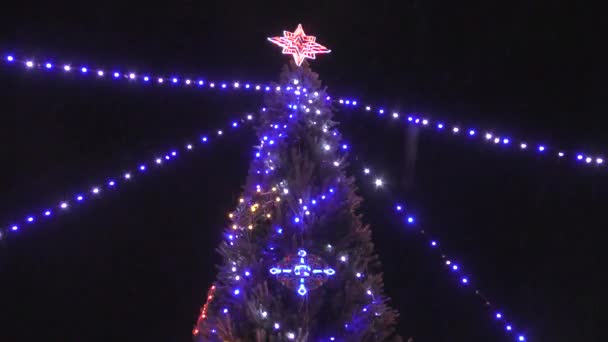 Luces multicolores en el árbol de Navidad — Vídeos de Stock