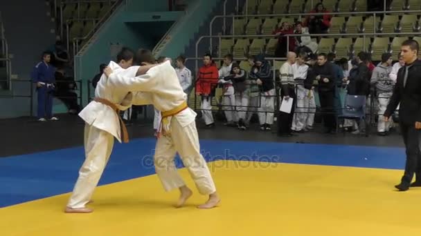 Orenburg, Russia - 5 febbraio 2016: I ragazzi gareggiano nel judo — Video Stock