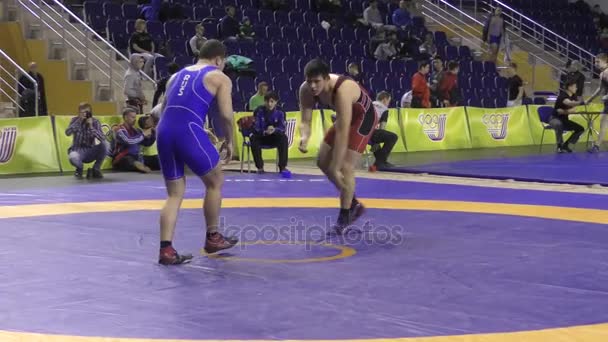 Orenburg, Russia  March 16, 2017 year: Boys compete in freestyle wrestling — Stock Video