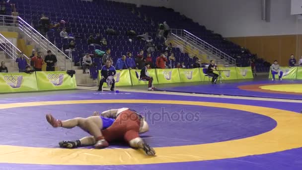 Orenburg, Russia  March 16, 2017 year: Boys compete in freestyle wrestling — Stock Video