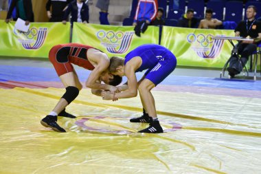 Orenburg, Rusya 16 Şubat 2017 yıl: Boys rekabet serbest stil güreş