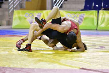 Orenburg, Rusya Federasyonu - 16 Şubat 2017 yıl: Boys rekabet serbest stil güreş
