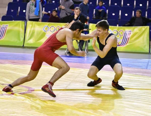 Orenburg, Russia - March 16, 2017 year: Boys compete in freestyle wrestling — Stock Photo, Image