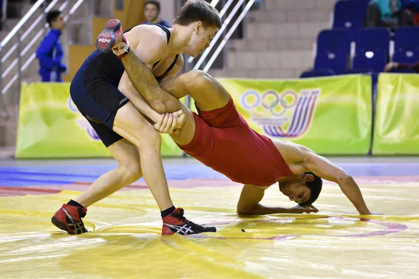 Orenburg, Russia - March 16, 2017 year: Boys compete in freestyle wrestling — Stock Photo, Image