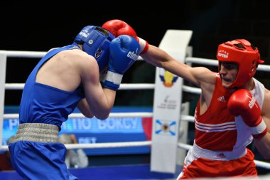 Orenburg, Rusya Federasyonu-Mayıs 7, 2017 yıl: çocuklar boksörler rekabet