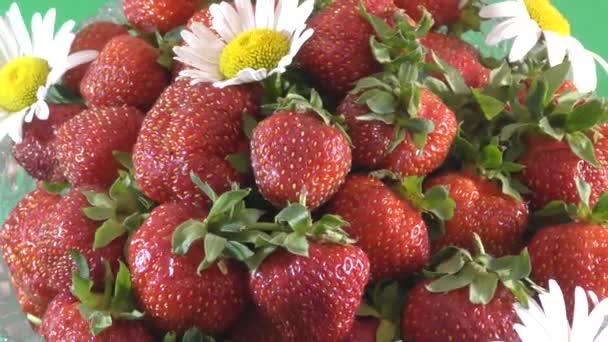 Φράουλα και λουλούδι μαργαριτών — Αρχείο Βίντεο